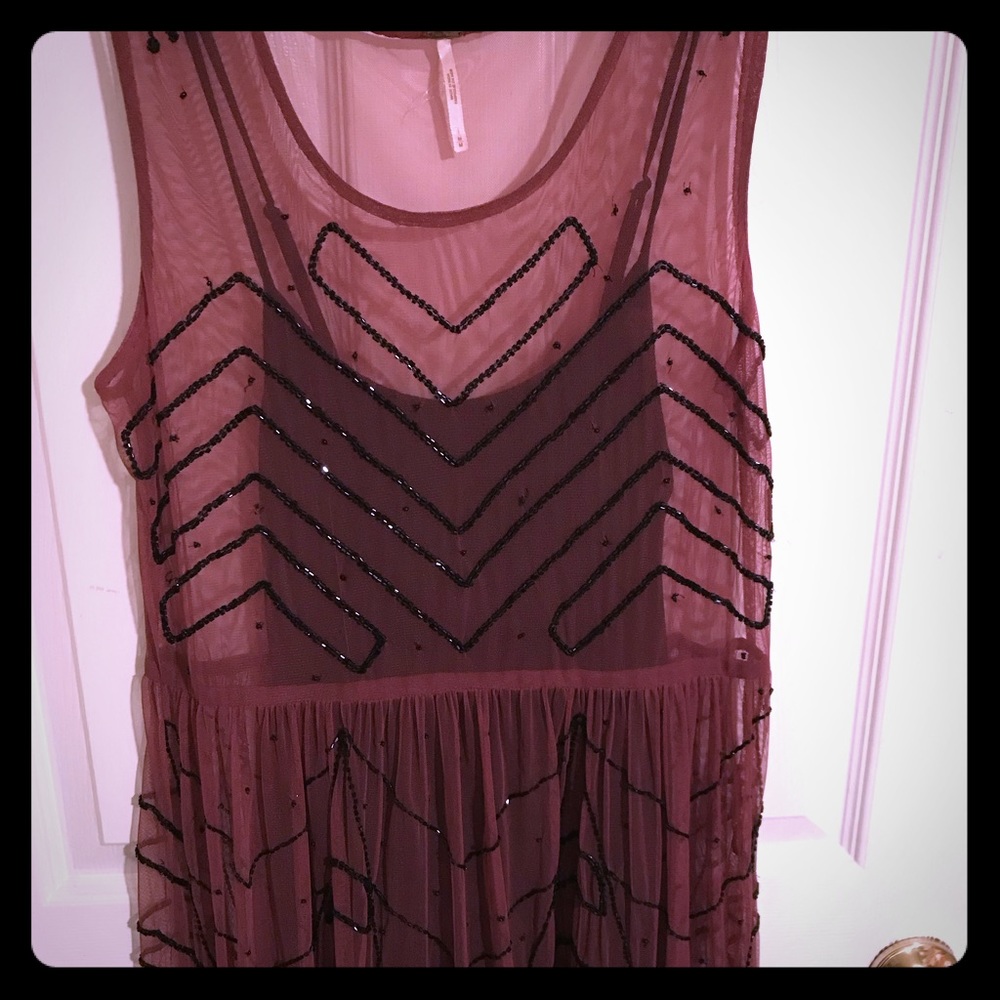 Free People Black Beaded Burgundy Dress